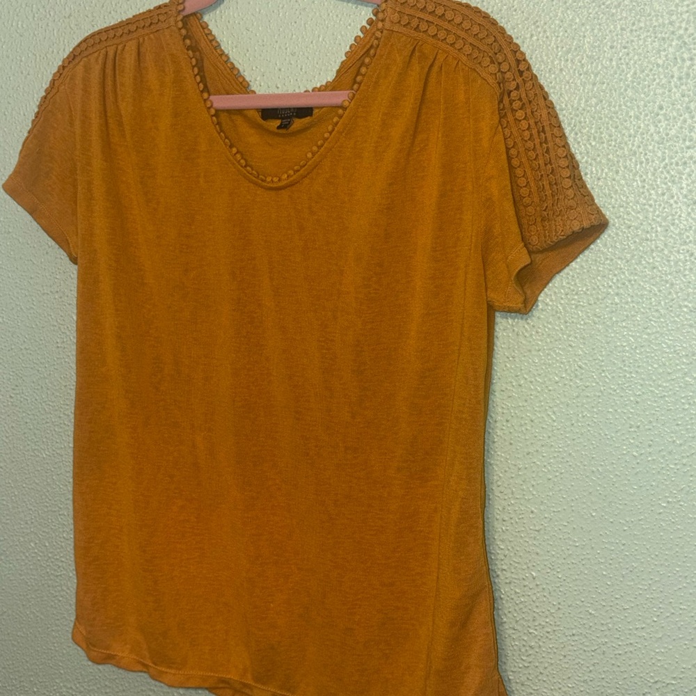 Bella Canvas Mustard Crochet Sleeve Top